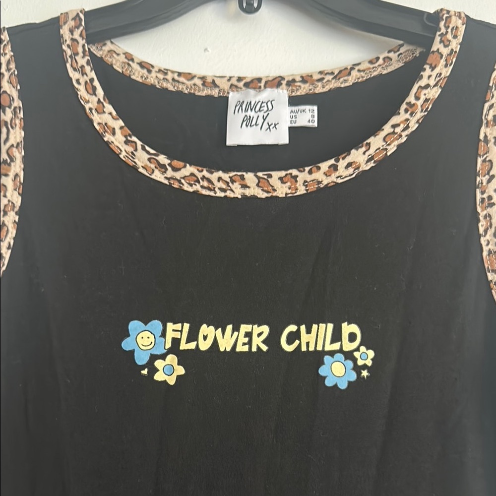 *unavailable* Princess Polly Black 'Flower Child' Dress with Leopard Trim EUC - Picture 3 of 5